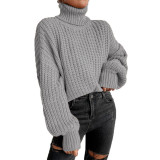 Autumn and Winter Fashion Shoulder Drop Long Sleeve Knitting Loose Pullover High Neck Sweater