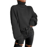 Autumn and Winter Fashion Shoulder Drop Long Sleeve Knitting Loose Pullover High Neck Sweater
