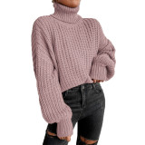 Autumn and Winter Fashion Shoulder Drop Long Sleeve Knitting Loose Pullover High Neck Sweater
