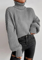 Autumn and Winter Fashion Shoulder Drop Long Sleeve Knitting Loose Pullover High Neck Sweater