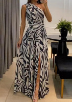 Summer Women'S Sexy One Shoulder Sleeveless Printed Long Maxi Dress For Women