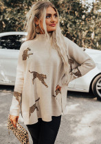 Autumn/Winter Turtleneck Slit Long Sleeve Top Casual Loose Bat Sleeves Women Top