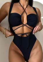 Women Sexy Lace-Up Cutout Backless Lace-Up Bodysuit Swimwear