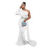Women Slash Shoulder Maxi Dresses Evening Gowns