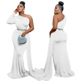 Women Slash Shoulder Maxi Dresses Evening Gowns