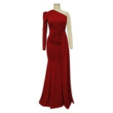 Women Slash Shoulder Maxi Dresses Evening Gowns