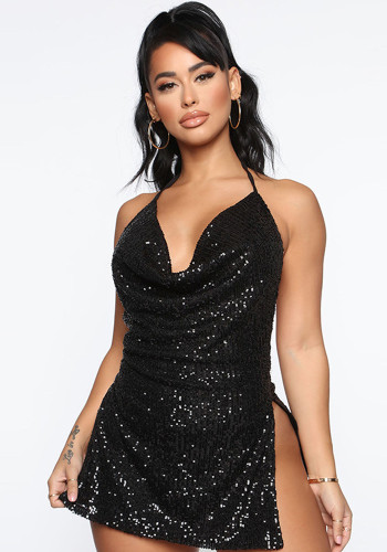 Women Sexy Backless Cutout Halter Neck Dress