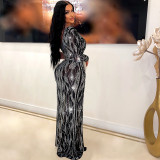Women Sexy See-Through Beaded Long Sleeve Dress