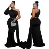 Women Slash Shoulder Maxi Dresses Evening Gowns
