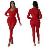Women Sexy See-Through V-Neck Jumpsuit