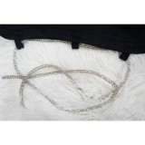 Women Deep V Neck Solid Beaded Chain Dress