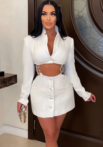 Women Deep V Neck Solid Beaded Chain Dress