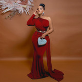 Women Slash Shoulder Maxi Dresses Evening Gowns