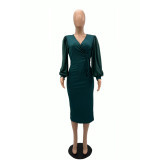 Women Solid Puff Sleeve Dress