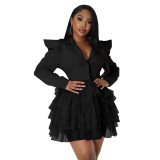 Women Mesh V Neck Straight Shoulder Dress