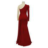 Women Slash Shoulder Maxi Dresses Evening Gowns