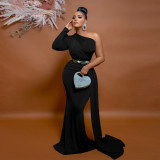 Women Slash Shoulder Maxi Dresses Evening Gowns