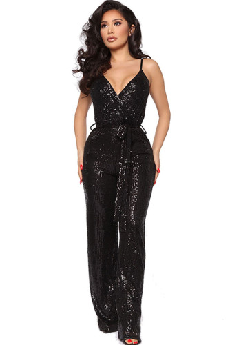 Fashion Sequins Sexy Sleeveless Sling Jumpsuit Spring and Summer Women's Wear