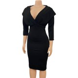Women'S Spring V Neck Solid Color Bodycon Sexy Fashion Plus Size Dress