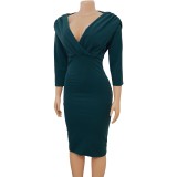 Women'S Spring V Neck Solid Color Bodycon Sexy Fashion Plus Size Dress