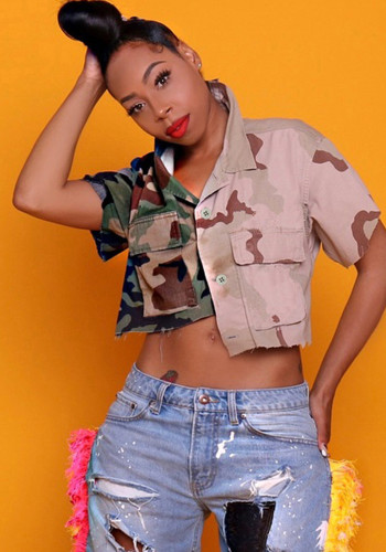 Autumn Contrasting Color Camouflage Pocket Loose Street Trendy Women'S Tops