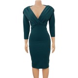 Women'S Spring V Neck Solid Color Bodycon Sexy Fashion Plus Size Dress