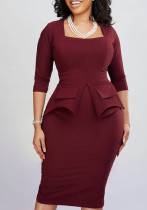 Women'S Spring Solid Bodycon Chic Elegant Career Africa Plus Size Dress