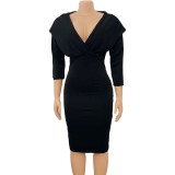 Women'S Spring V Neck Solid Color Bodycon Sexy Fashion Plus Size Dress