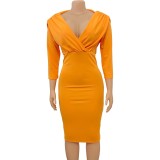 Women'S Spring V Neck Solid Color Bodycon Sexy Fashion Plus Size Dress