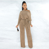Women Spring Stretch Loose Jumpsuit with Belt