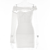 Women Sexy One Shoulder Sleeve Backless Strapless Dress