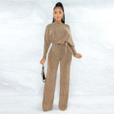 Women Spring Stretch Loose Jumpsuit with Belt