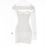 Women Sexy One Shoulder Sleeve Backless Strapless Dress