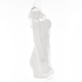 Women Sexy One Shoulder Sleeve Backless Strapless Dress