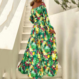 Women Summer Boho Off Shoulder Print Dress