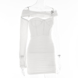 Women Sexy One Shoulder Sleeve Backless Strapless Dress