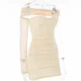 Women Sexy One Shoulder Sleeve Backless Strapless Dress