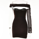 Women Sexy One Shoulder Sleeve Backless Strapless Dress
