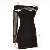 Women Sexy One Shoulder Sleeve Backless Strapless Dress