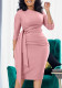 Women Spring Solid Lace-Up Ruched Slash Shoulder Dress