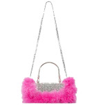Ostrich hair rhinestone bag female mink hair inlaid diamond dinner bag full of diamonds shoulder Messenger bag
