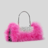 Ostrich hair rhinestone bag female mink hair inlaid diamond dinner bag full of diamonds shoulder Messenger bag