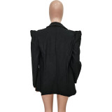 Women's Solid Color Ruched Fashion Blazer