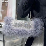 Ostrich hair rhinestone bag female mink hair inlaid diamond dinner bag full of diamonds shoulder Messenger bag