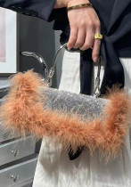 Ostrich hair rhinestone bag female mink hair inlaid diamond dinner bag full of diamonds shoulder Messenger bag Ostrich hair rhinestone bag female mink hair inlaid diamond dinner bag full of diamonds shoulder Messenger bag