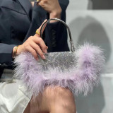 Ostrich hair rhinestone bag female mink hair inlaid diamond dinner bag full of diamonds shoulder Messenger bag