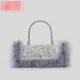 Ostrich hair rhinestone bag female mink hair inlaid diamond dinner bag full of diamonds shoulder Messenger bag