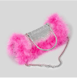 Ostrich hair rhinestone bag female mink hair inlaid diamond dinner bag full of diamonds shoulder Messenger bag
