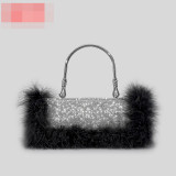 Ostrich hair rhinestone bag female mink hair inlaid diamond dinner bag full of diamonds shoulder Messenger bag