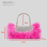 Ostrich hair rhinestone bag female mink hair inlaid diamond dinner bag full of diamonds shoulder Messenger bag